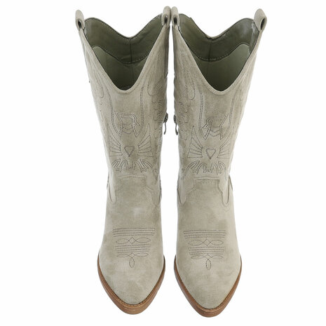 Dames cowboy laarzen / western kuitlaarzen suède-look - olijf groen