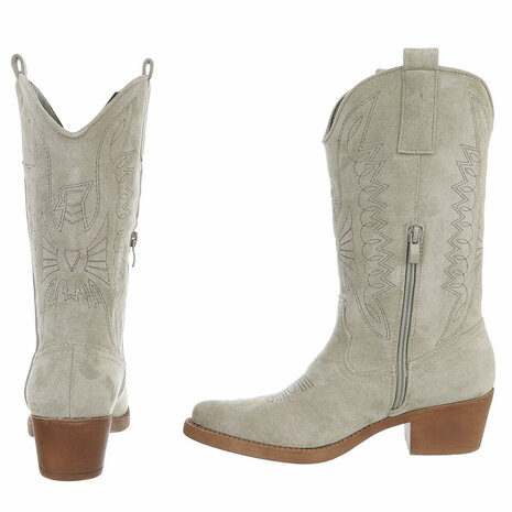Dames cowboy laarzen / western kuitlaarzen suède-look - olijf groen