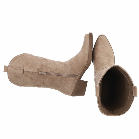 Dames cowboy laarzen / western kuitlaarzen suède-look - lichtbruin khaki