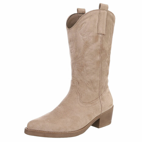 Dames cowboy laarzen / western kuitlaarzen suède-look - lichtbruin khaki