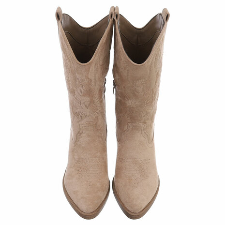 Dames cowboy laarzen / western kuitlaarzen suède-look - lichtbruin khaki