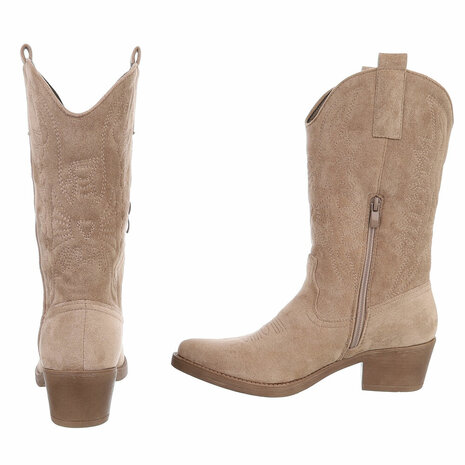 Dames cowboy laarzen / western kuitlaarzen suède-look - lichtbruin khaki