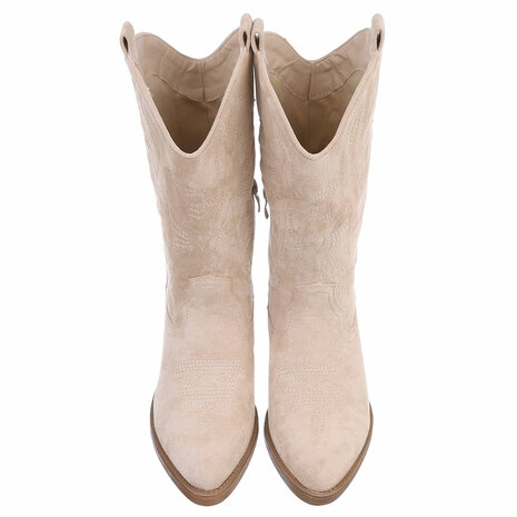 Dames cowboy laarzen / western kuitlaarzen suède-look - beige