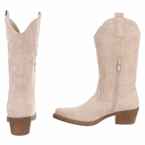 Dames cowboy laarzen / western kuitlaarzen suède-look - beige