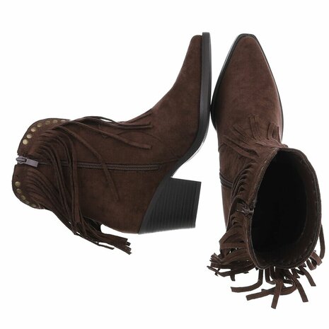 Dames cowboy enkellaarzen / western laarsjes met franjes - donker bruin