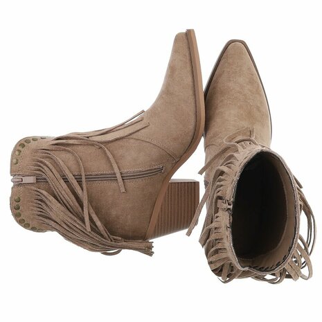 Dames cowboy enkellaarzen / western laarsjes met franjes - khaki lichtbruin