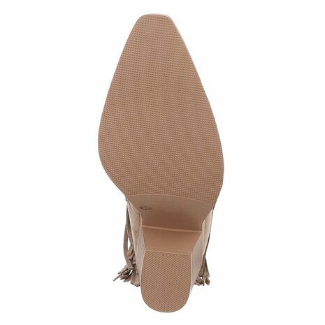 Dames cowboy enkellaarzen / western laarsjes met franjes - khaki lichtbruin