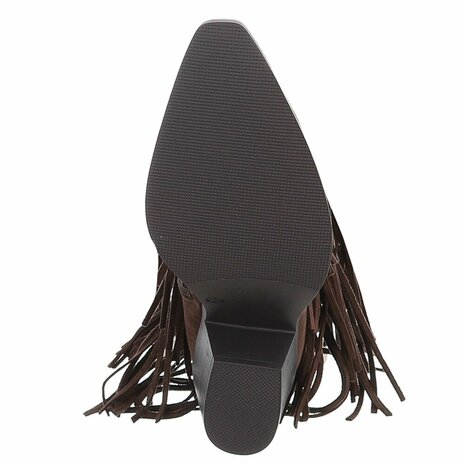 Dames hoge cowboy laarzen / western kuitlaarzen met franjes - donker bruin