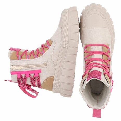Dames veterboots / laarzen met veters - beige roze