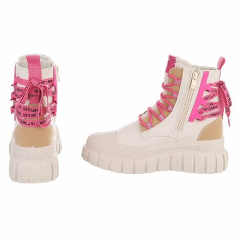 Dames veterboots / laarzen met veters - beige roze