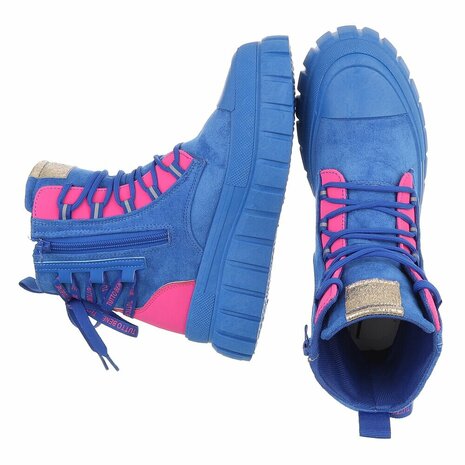 Dames veterboots / laarzen met veters - blauw roze