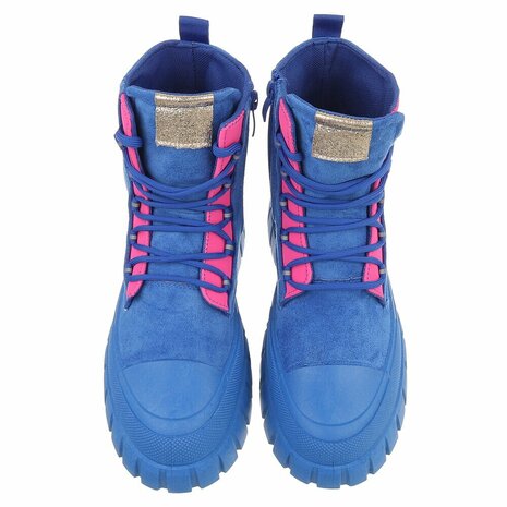 Dames veterboots / laarzen met veters - blauw roze