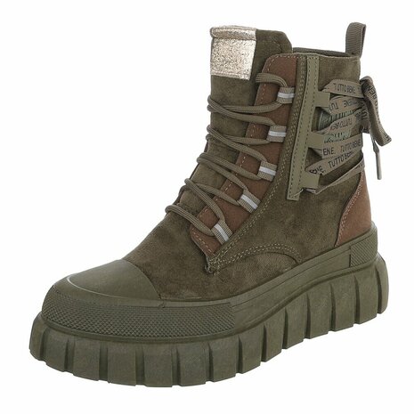 Dames veterboots / laarzen met veters - groen