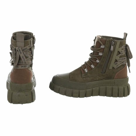 Dames veterboots / laarzen met veters - groen