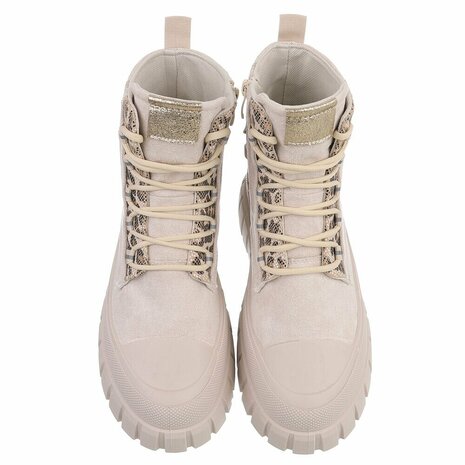 Dames veterboots / laarzen met veters - beige panterprint