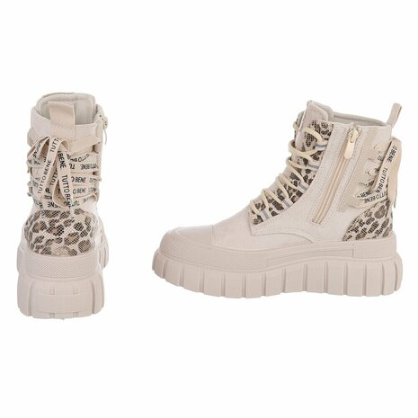 Dames veterboots / laarzen met veters - beige panterprint