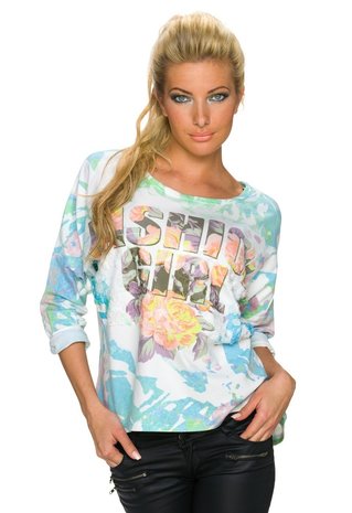 Dames sweater - blauw / koraal