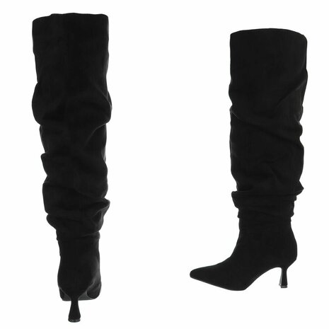 Dames slouchy overknee laarzen met kitten heels - zwart