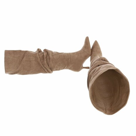 Dames slouchy overknee laarzen met kitten heels - khaki bruin