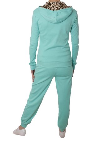 Dames huispak / joggingpak met panter - turquoise