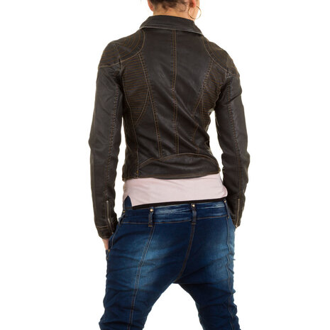 Dames biker jas / leatherlook jack - grijsbruin