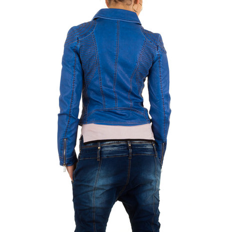 Dames biker jas / leatherlook jack - blauw