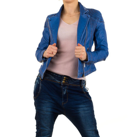 Dames biker jas / leatherlook jack - blauw