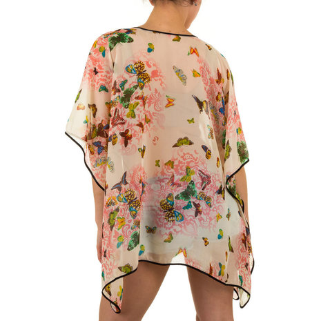 Dames zomer poncho / tuniek met vlinders - roze