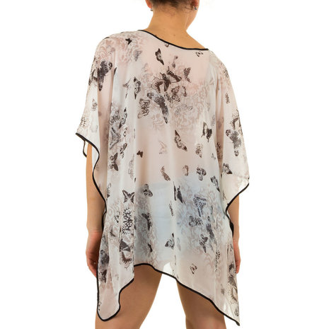 Dames zomer poncho / tuniek met vlinders - grijs / zwart