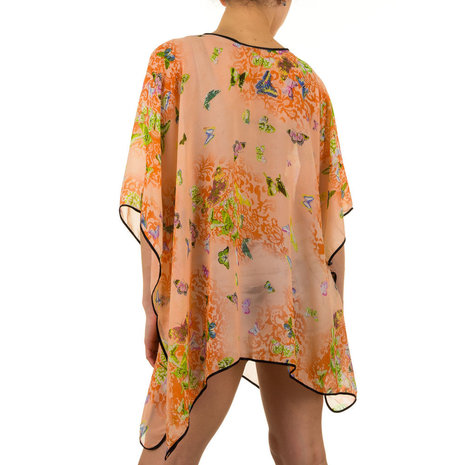 Dames zomer poncho / tuniek met vlinders - oranje / zalm