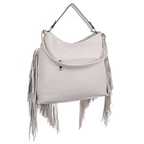 Dames tas / handtas groot met franjes - beige