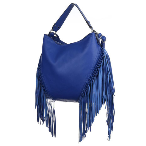Dames tas / handtas groot met franjes - blauw
