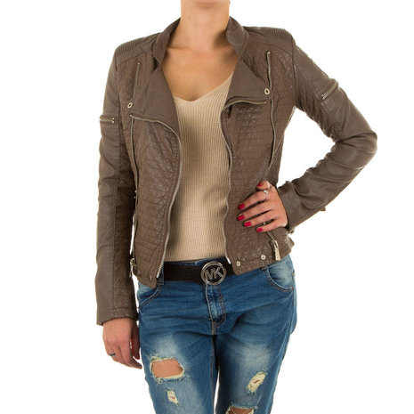 Dames biker jas / leatherlook jack - bruin