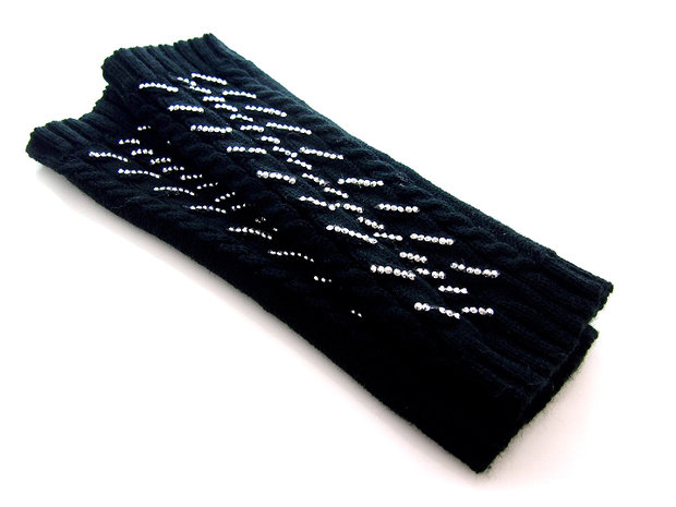 Handschoenen met strass, extra lang (toploos) - zwart