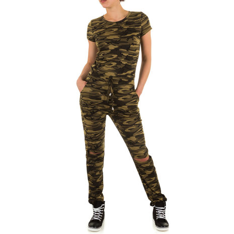 Dames jumpsuit / onesie met legerprint - groen