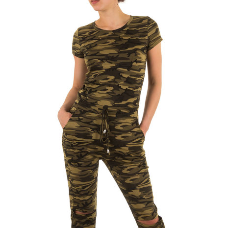 Dames jumpsuit / onesie met legerprint - groen