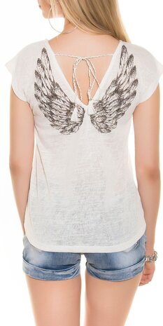 Dames shirt met korte mouw - wit / vleugels