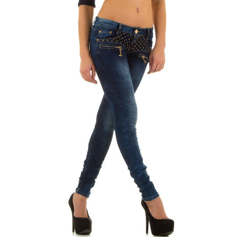 Dames spijkerbroek / skinny jeans met studs - blauw