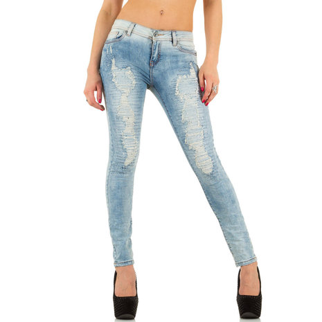 Dames spijkerbroek / skinny jeans met strass - blauw