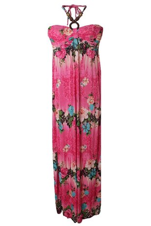 Dames maxi dress / lange jurk met bloemen - roze