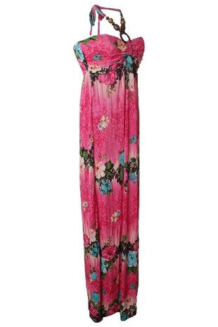 Dames maxi dress / lange jurk met bloemen - roze