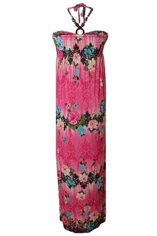 Dames maxi dress / lange jurk met bloemen - roze