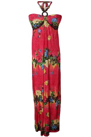 Dames maxi dress / lange jurk met bloemen - rood