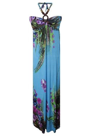 Dames maxi dress / lange jurk met bloemen - blauw