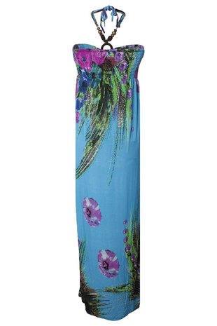 Dames maxi dress / lange jurk met bloemen - blauw