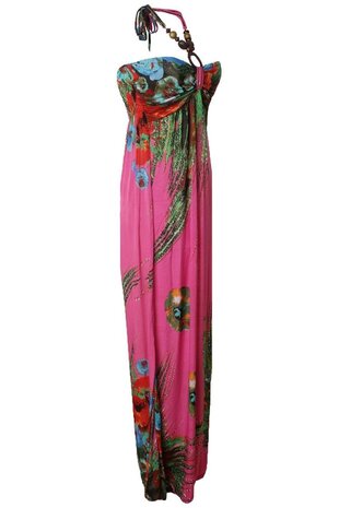 Dames maxi dress / lange jurk met bloemen - roze