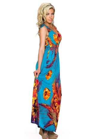 Dames maxi dress / lange jurk met bloemen - blauw