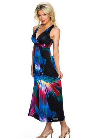 Dames maxi dress / lange jurk - zwart / blauw