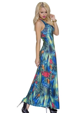 Dames maxi dress / lange jurk - groen / multicolor