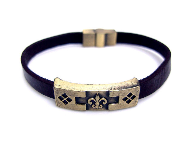 Armband leder / staal - Franse lelie